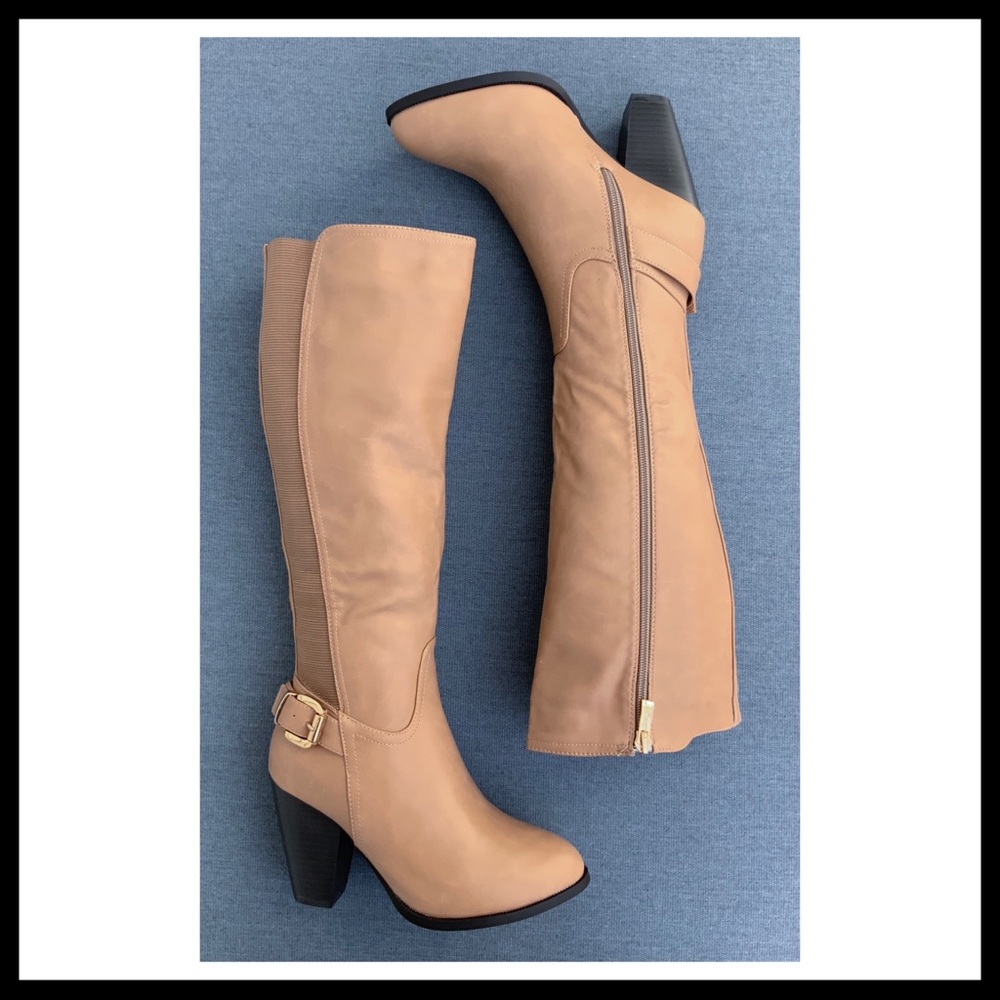 TALL KNEE HIGH FAUX LEATHER HEELED BUCKLE BOOT A2C - Picture 6 of 8
